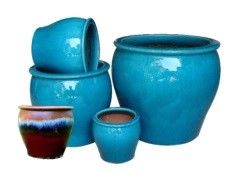 A glacé le pot extérieur en céramique de 43x39cm, pots extérieurs en céramique bleus d'usine