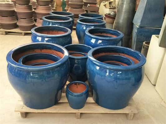 A glacé le pot extérieur en céramique de 43x39cm, pots extérieurs en céramique bleus d'usine