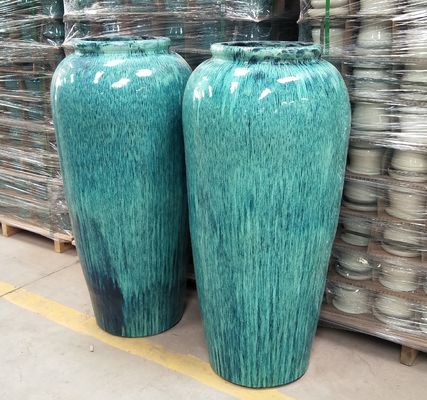 pot extérieur en céramique de 44x88cm, grands pots en céramique verts pour les usines extérieures