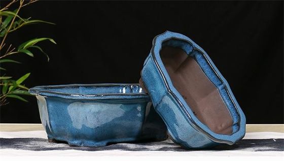 Pots en céramique bleus vitrés d'usine d'intérieur des bonsaïs 30x23x10cm