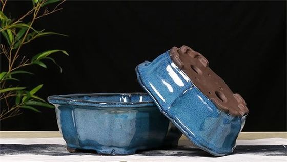 Pots en céramique bleus vitrés d'usine d'intérieur des bonsaïs 30x23x10cm