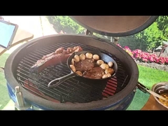 Le charbon de bois 22 pouces de Kamado en céramique grille le BARBECUE extérieur lisse bleu Handlle en bambou