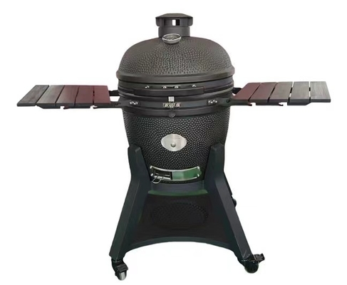 Charbon de bois à motifs de 22 pouces en céramique Kamado Grill avec pierre de pizza noire