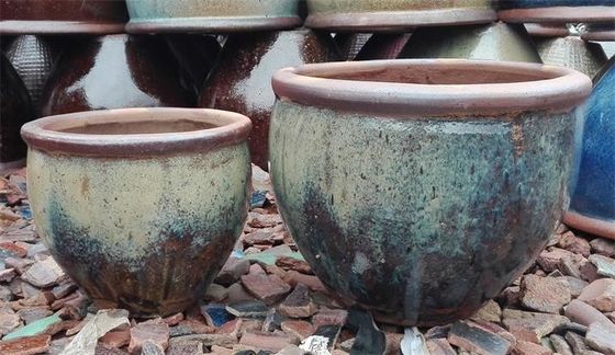 Pots extérieurs rustiques 32cmx27cm verts en céramique d'usine